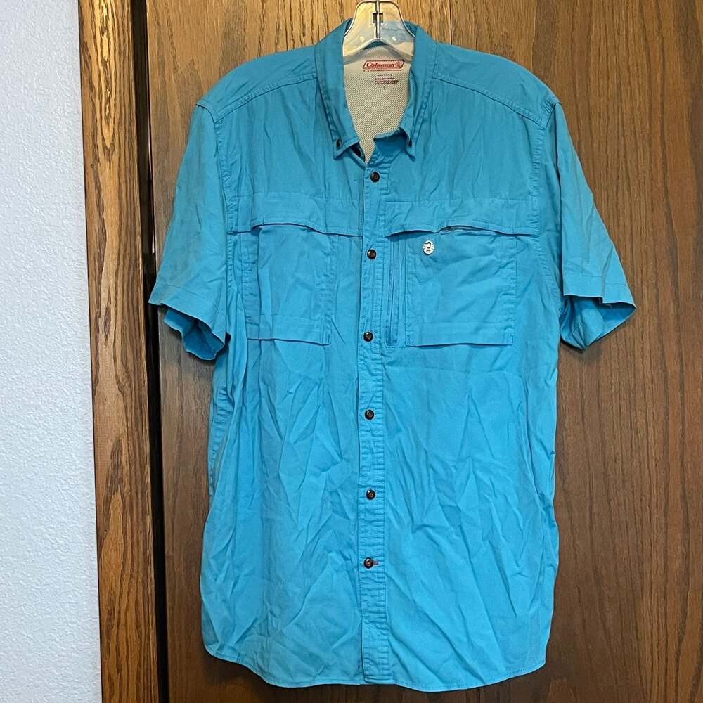 Coleman Blue Short Sleeve Vented Fishing Shirt Men Size L